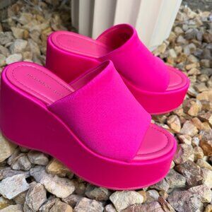 NEW NEON PINK Madden Girl Women's Nico Platform Wedge Sandals